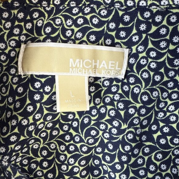 Michael Kors MK Blouse Top Womens Size L Paisley Floral Full Zip Roll Tab Travel - Picture 3 of 12